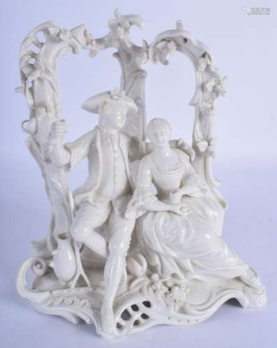 A 19TH CENTURY DRESDEN BLANC DE CHINE FIGURE OF LOVERS