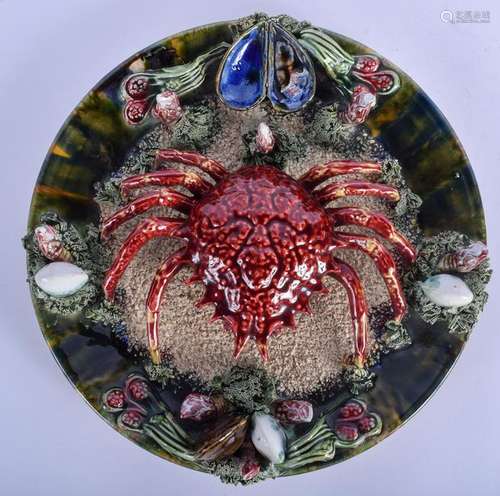 AN ANTIQUE CONTINENTAL MAJOLICA CRAB DISH in the manner