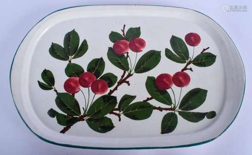 AN ANTIQUE SCOTTISH WEMYSS CHERRY LEAF DISH. 32 cm x 22