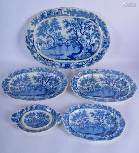 FIVE 19TH CENTURY STAFFORDSHIRE BLUE AND WHITE DISHES