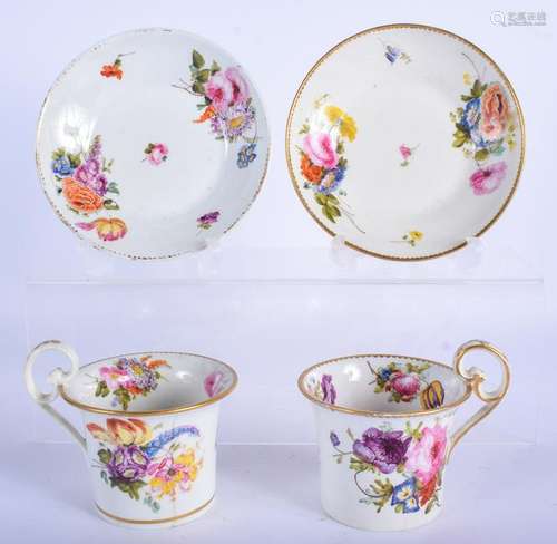 A PAIR OF EARLY 19TH CENTURY DERBY CUPS AND SAUCERS