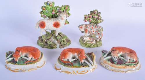 FIVE 19TH CENTURY STAFFORDSHIRE FIGURES in various