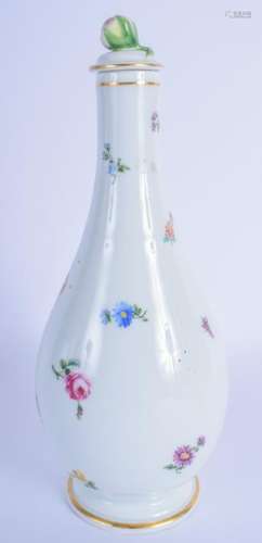 AN ANTIQUE MEISSEN PORCELAIN VASE AND COVER painted