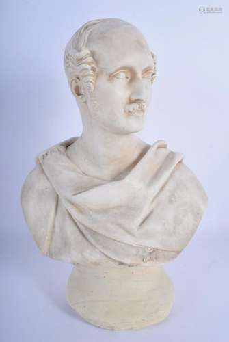 A LARGE 19TH CENTURY PARIAN WARE BUST OF A MILITARY