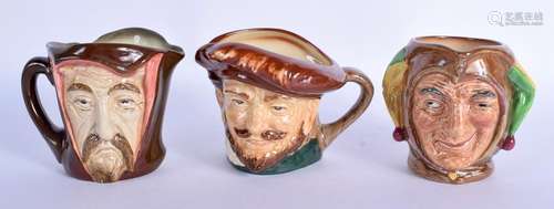 THREE SMALL ROYAL DOULTON CHARACTER JUGS. 9 cm wide.