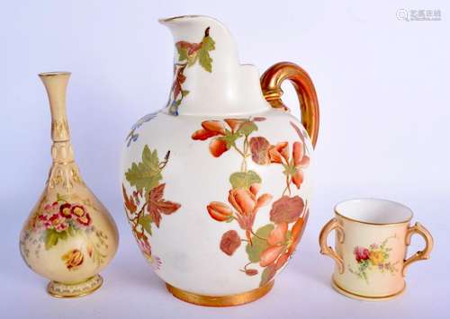 AN ANTIQUE ROYAL WORCESTER BLUSH I JUG together with a