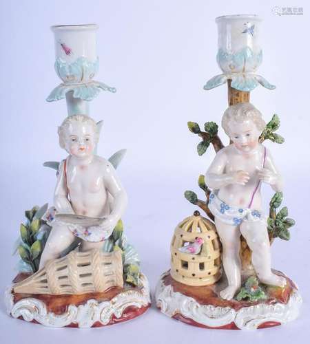 A PAIR OF 19TH CENTURY GERMAN PORCELAIN CANDLESTICKS