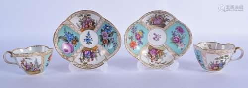 A PAIR OF 19TH CENTURY DRESDEN PORCELAIN CUPS AND