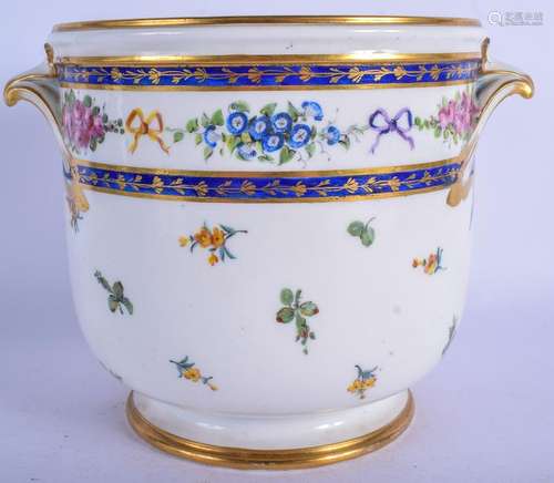 AN 18TH CENTURY SEVRES PORCELAIN CACHE POT painted with