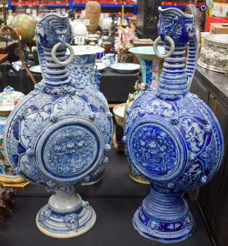 A VERY LARGE PAIR OF GERMAN WESTERWALD STONEWARE JUGS.