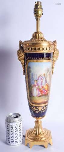 A LARGE 19TH CENTURY SEVRES PORCELAIN VASE converted to