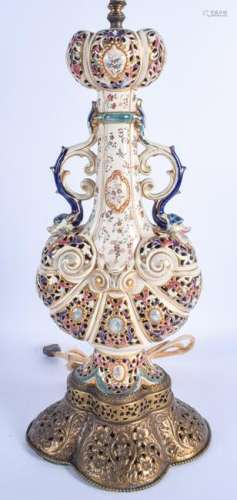 A LARGE ANTIQUE HUNGARIAN FAIENCE TWIN HANDLED VASE