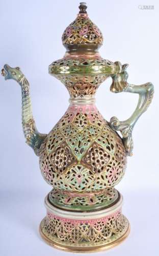 A LARGE ANTIQUE HUNGARIAN FAIENCE POTTERY JUG probably