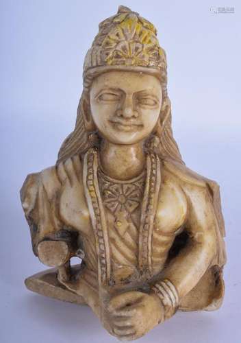 A 19TH CENTURY INDIAN HINDU CARVED MARBLE BUST OF A