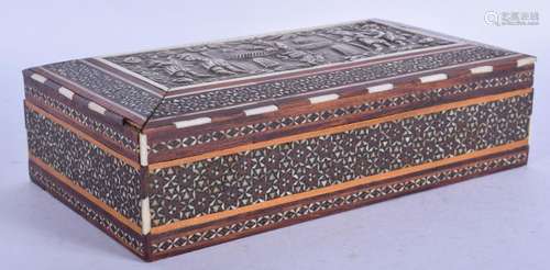 AN EARLY 20TH CENTURY SYRIAN SILVER INLAID BOX AND