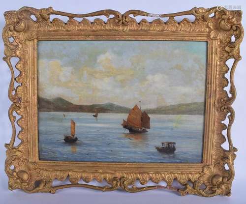 A 19TH CENTURY CONTINENTAL OIL ON CANVAS Junk Boats at