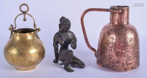 A 19TH CENTURY INDIAN BRONZE DEITY together with two