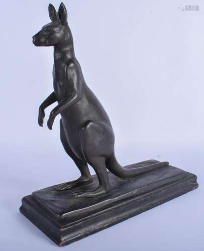 AN ANTIQUE EUROPEAN BRONZE KANGAROO modelled upon an