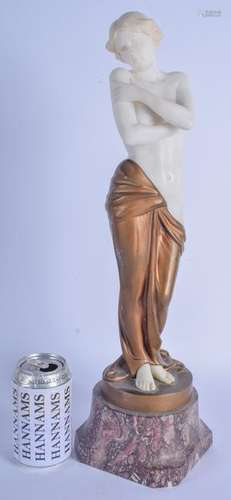 A LARGE ART NOUVEAU BRONZE AND MARBLE FIGURE OF A