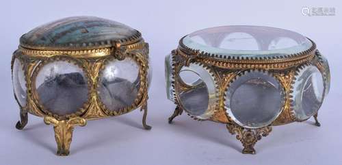 TWO ANTIQUE GLASS JEWELLERY BOXES one reverse decorated