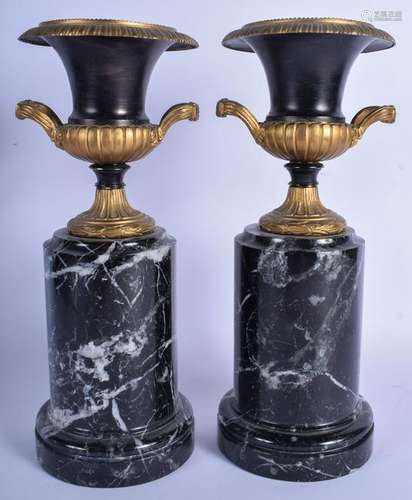 A PAIR OF GRAND TOUR STYLE TWIN HANDLED CAMPAGNA URNS