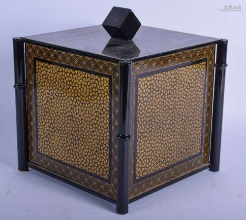 AN ITALIAN PERSIAN PAINTED TIN LACQUERED BOX AND COVER.