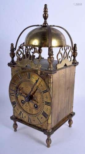 A 17TH CENTURY STYLE BRASS LANTERN CLOCK decorated with