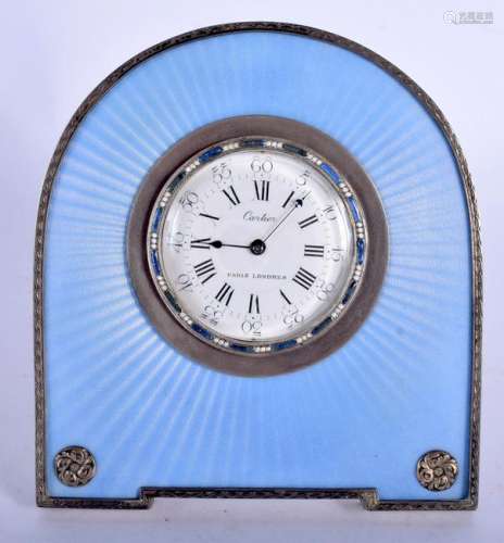 A FINE 1920S SILVER AND ENAMEL CARTIER STRUT DESK CLOCK