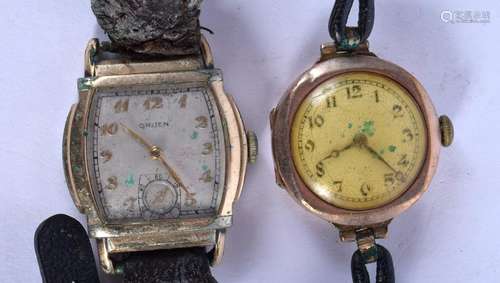 A VINTAGE 9CT GOLD WRISTWATCH together with a yellow