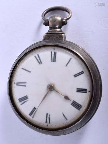 AN ANTIQUE PAIR CASED SILVER POCKET WATCH. 6.25 cm