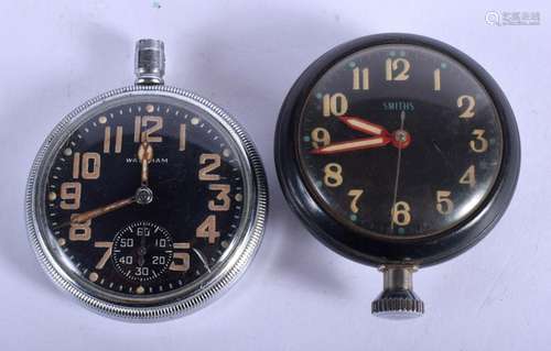 A MILITARY WALTHAM BLACK DIAL STOP WATCH together with