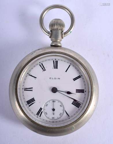 AN EARLY 20TH CENTURY ELGIN SILVER PLATED POCKET WATCH.