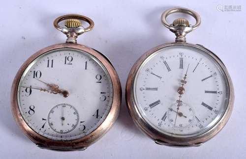 TWO ANTIQUE SILVER POCKET WATCHES. 4.75 cm diameter.