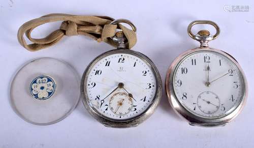 TWO ANTIQUE OMEGA SILVER POCKET WATCHES. 4.75 cm