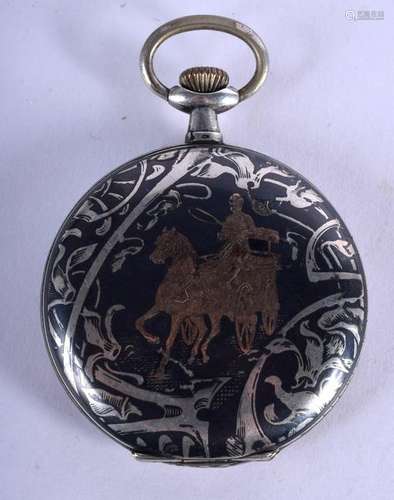 AN ANTIQUE NIELLO SILVER POCKET WATCH. 4.75 cm wide.