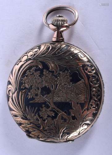 AN ANTIQUE NIELLO SILVER POCKET WATCH. 4.75 cm wide.