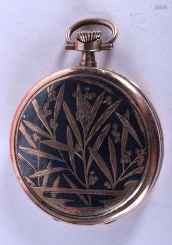 AN ANTIQUE NIELLO SILVER POCKET WATCH. 4.75 cm wide.