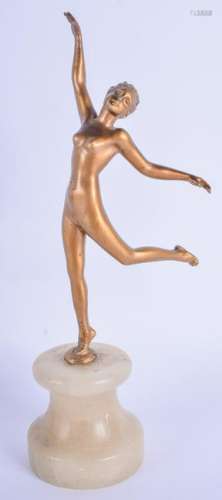 AN ART DECO GILDED SPELTER FIGURE OF A DANCING FEMALE