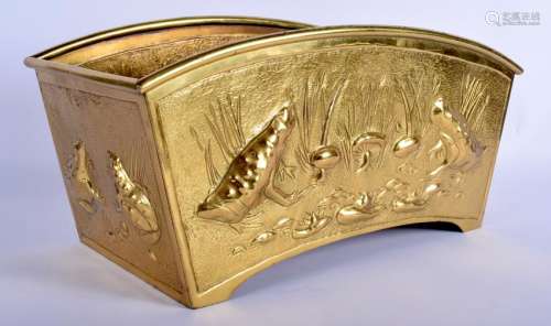 AN ARTS AND CRAFTS BRASS PLANTER depicting toads
