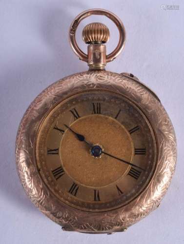 AN EDWARDIAN 9CT GOLD FOB WATCH. 22.3 grams overall. 3