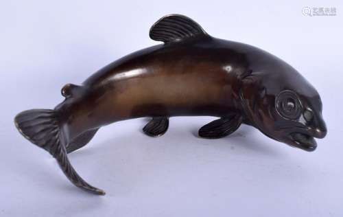 A LOVELY 1930S FRENCH BRONZE FIGURE OF A COILED SALMON