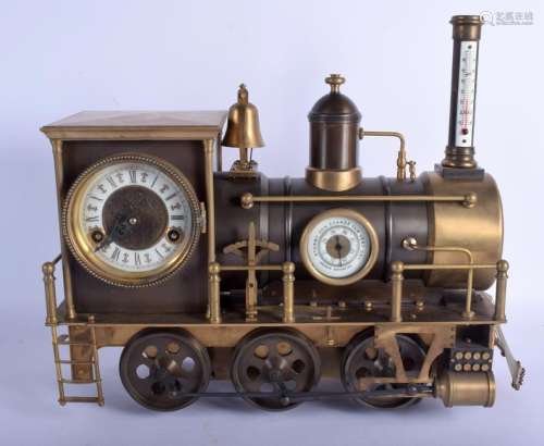 A LARGE UNUSUAL BRONZE INDUSTRIAL LOCOMOTIVE CLOCK with