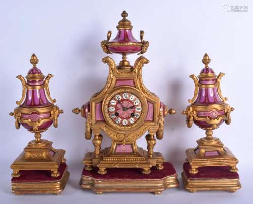 A 19TH CENTURY FRENCH BRONZE AND PORCELAIN CLOCK