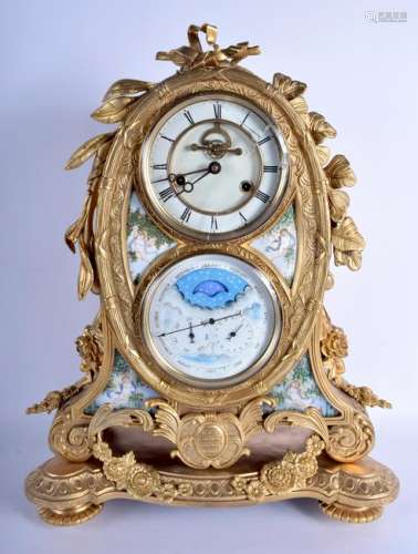 A LARGE CONTEMPORARY ORMOLU PORCELAIN INSET MOON PHASE