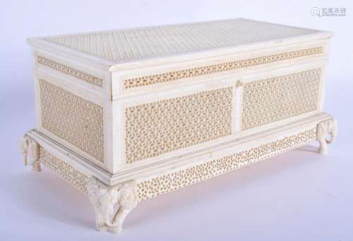 A 19TH CENTURY ANGLO INDIAN CARVED I CASKET with
