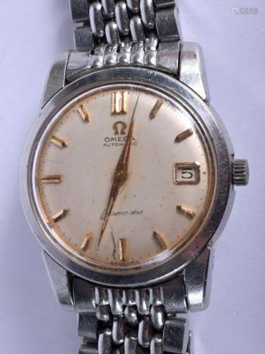 A VINTAGE OMEGA AUTOMATIC STAINLESS STEEL WRISTWATCH.