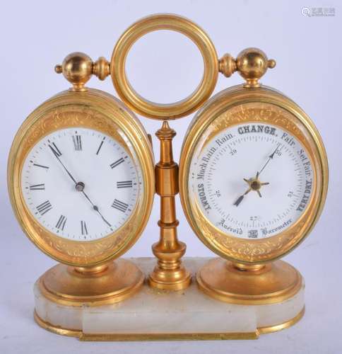 A 19TH CENTURY FRENCH ORMOLU AND ONYX DESK CLOCK AND