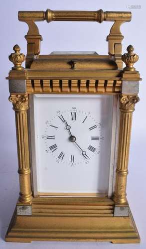 A LARGE ANTIQUE FRENCH ORMOLU REPEATING CARRIAGE CLOCK