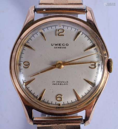 A 1950S UWECO STAINLESS STEEL WRISTWATCH. 3 cm wide.