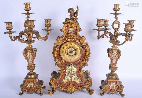 A GOOD 19TH CENTURY FRENCH BRONZE AND CHAMPLEVÉ ENAMEL